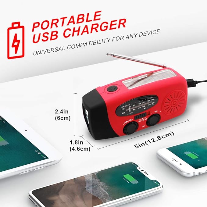Portable Solar Emergency Weather Radio Hand Crank AM/FM NOAA Survival Radio with LED Flashlight 2000mAh Cellphone Charger for Smart Phone for Home Outdoor Camping Traveling Earthquake