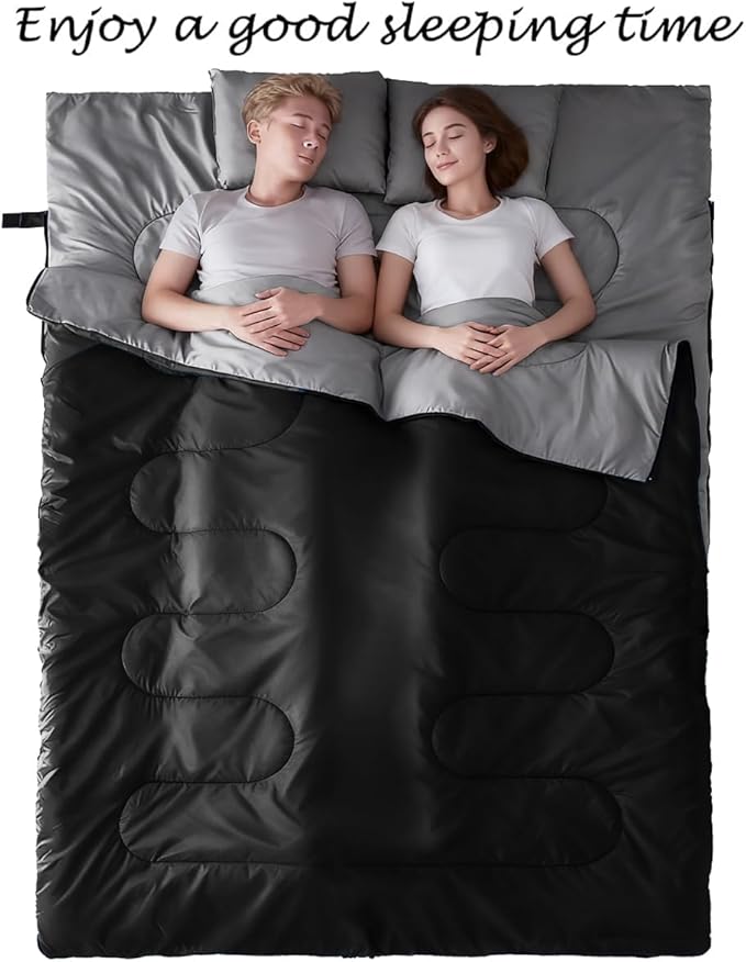 Tuphen Double Sleeping Bag, Sleeping Bag with 2 Pillows, Queen Size XL Bag for 2 People, Cold Warm Weather- 3 Seasons, Waterproof Adults for Camping, Backpacking or Hiking
