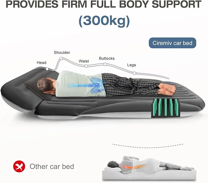 Ciremiv SUV Air Mattress, Double-Sided Thick Flocked Car Air Mattress with Built-in Pump & Pillow, Complete Sleeping Accessories for Auto Camping & Road Trips（Dark Coffee）
