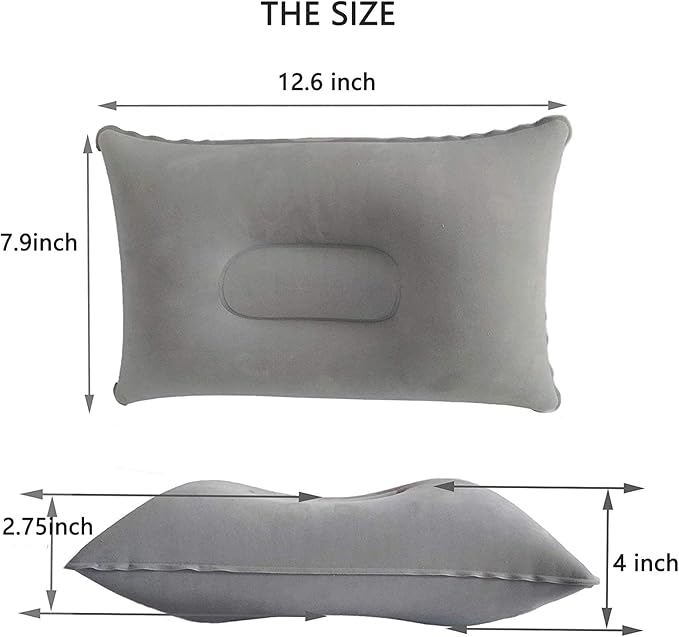 Alovexiong 2 Pack Gray Ultralight Inflatable Pillow Small Squared Flocked Fabric Air Pillow for Hiking, Camping, Traveling, Napping, Desk Rest, Neck & Lumbar Support
