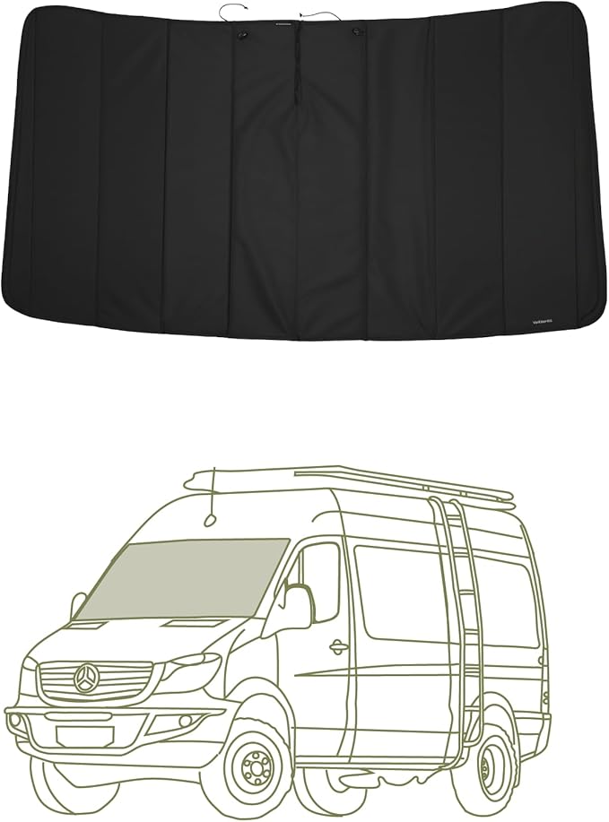 VanEssential Insulated Stealth Blackout Window Cover Designed for Mercedes-Benz NCV3 & VS30 (Van Years 2007 to Current), Front Windshield, Black