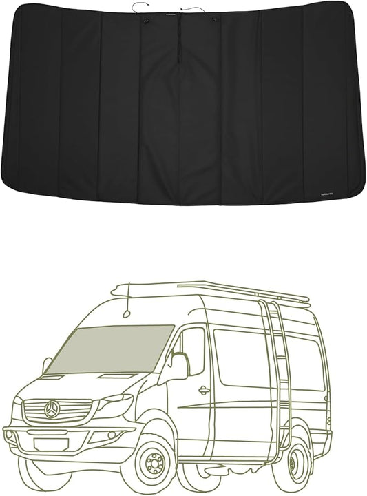 VanEssential Insulated Stealth Blackout Window Cover Designed for Mercedes-Benz NCV3 & VS30 (Van Years 2007 to Current), Front Windshield, Black