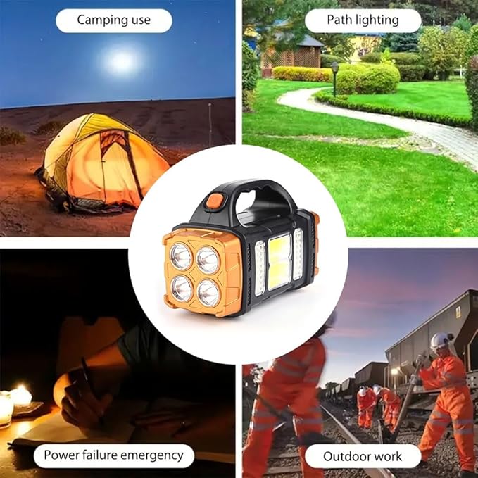 IFTHFOUR High Lumens Solar Flashlight - LED Work Light with USB-C Rechargeable, Waterproof, Multi-Function Flashlight & Lantern for Camping, Emergencies, and Outdoor