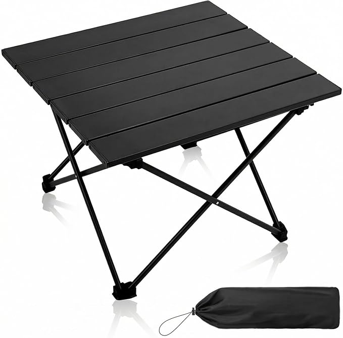 MOON LENCE Ultralight Folding Camping Table, Compact,Portbale with Carry Bag, for Outdoor Cooking, Picnic, Camp, Boat, Travel (Pure Black - S)