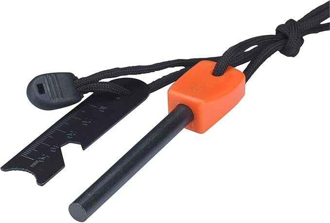 FOSTAR Ferrocerium Alloy Rod Fire Starter, 5/16 Inch Thick Waterproof Fire Steel, Bushcraft Ferro Rod with Easy Grip Handle, Multi-Tool Striker and Paracord Lanyard (2PCS, Black and Orange)