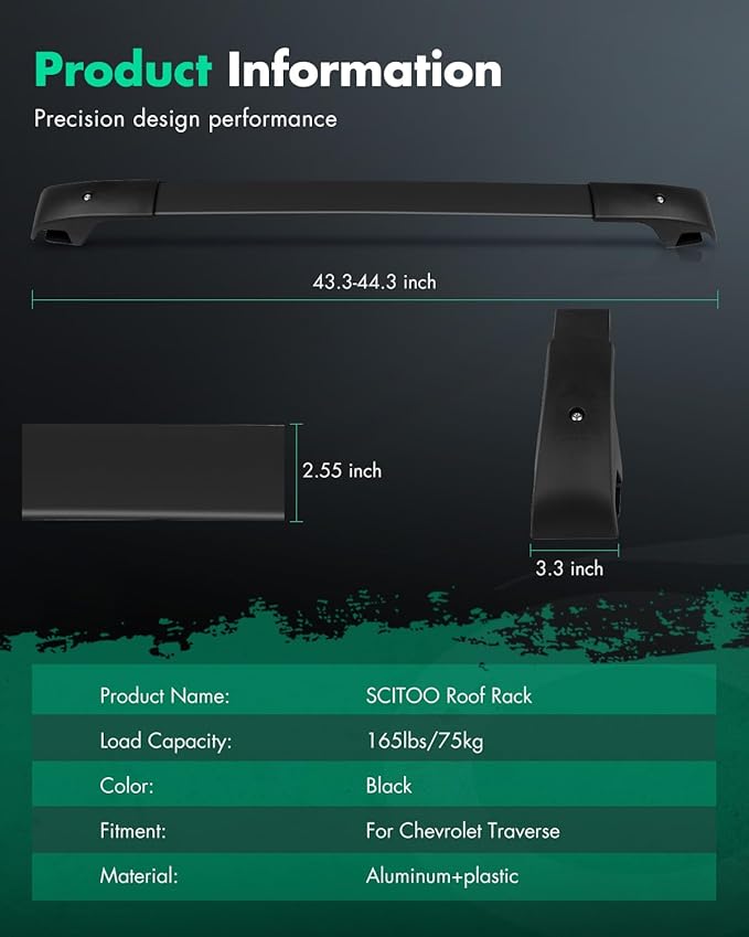 SCITOO Roof Rack Cross Bar 165LBS Compatible for Jeep Cherokee 2014-2022 2 Crossbars Black