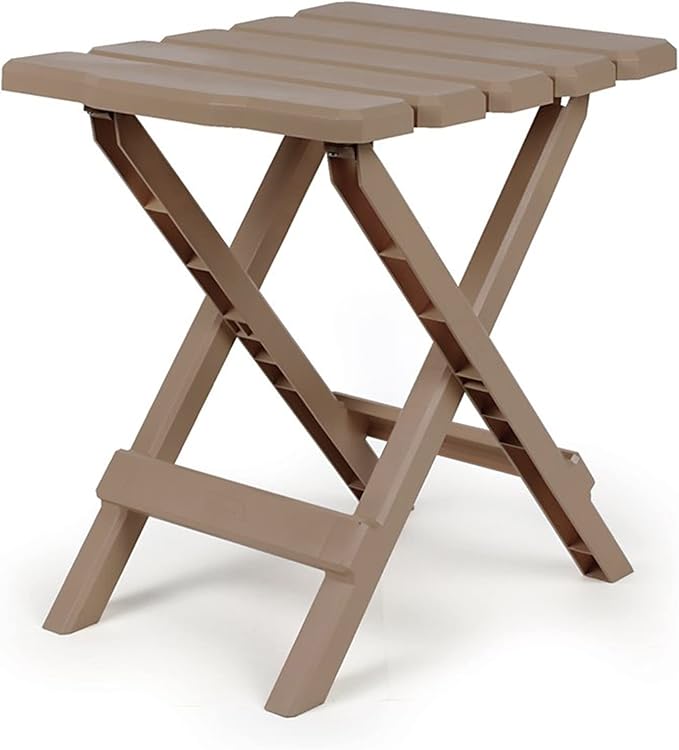 Camco Adirondack Portable Outdoor Camping Small Weatherproof Rustproof Durable Plastic Folding Side Table for Indoor and Outdoor Use, 2 Pack, Taupe