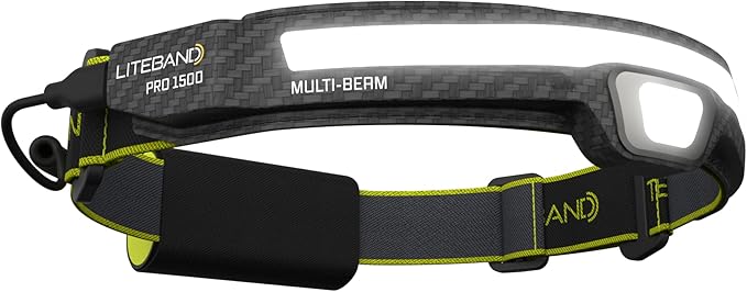 OPTIMAL VENTURES LITEBAND PRO Multi-Beam Rechargeable LED Headlamp, 1500 Lumens, 210° Wide Beam + Focused Spot, Hard Hat Compatible, Professional No-Bounce Fit, IPX5 Weather Resistant, Carbon