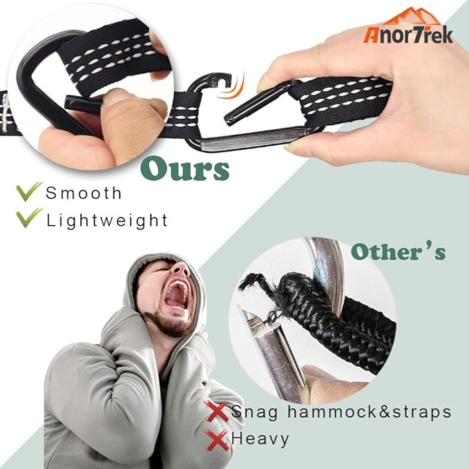 AnorTrek Camping Hammock with Mosquito Net, Double & Single Lightweight Portable Hammocks with Tree Straps, Parachute Hammock for Camping, Backpacking