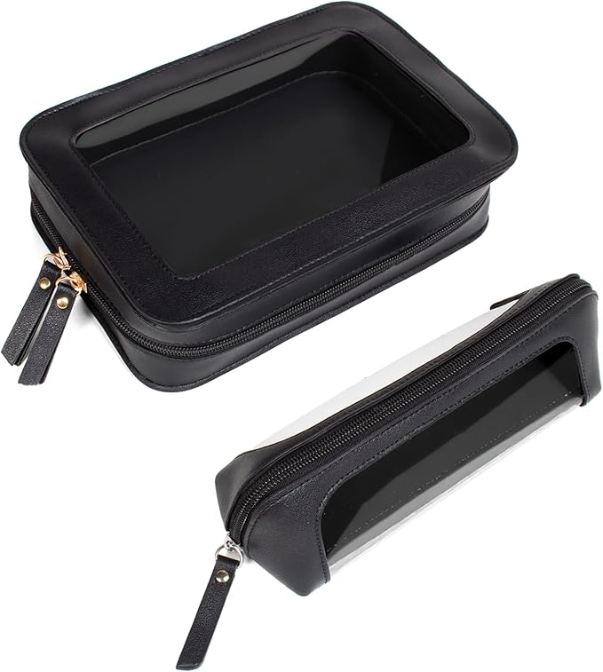 LETGO 2Pack Clear Makeup Bags Set, Portable Makeup Brush Bag, Zipper Storage Bag Organizer Pouch, Versatile Storage Stationery, Travel Storage Bag, Portable Cosmetic Storage Bag (Black)