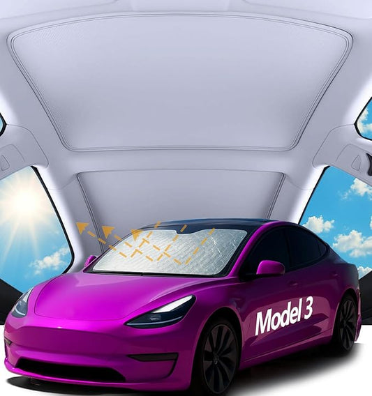 10PCS Sunshade Roof & Full Windshield Side Window for 2024-2025 Tesla Model 3, Heat Insulation Foldable Sun Shade Cover Camping Privacy Accessories with Storage Bag