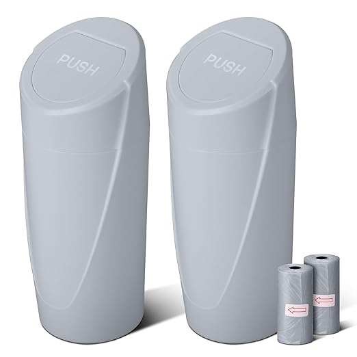 Car Trash Can Bin with Lid - 2 Packs Car Garbage Can Cup Holder - Grey Mini Leakproof Vehicle Garbage Bin with 40pcs Trash Bags-Automotive Organizers and Storage for Front Back Seat Accessories