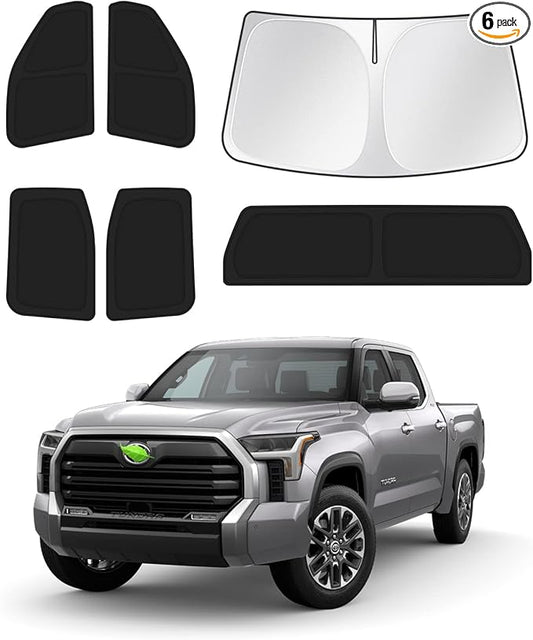 Canvcle Windshield Sun Shade for 2022-2025 2026 Toyota Tundra Sunshade Side Rear Window Shade Cover Sun Visor Shield Privacy Protection Keep Vehicle Cool Black 6PCS