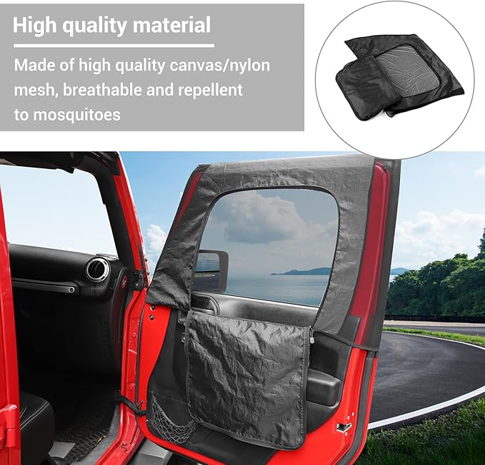 Hoolcar Front Window Sun Shade Covers Elasticized Breathable Mesh Car Side Window Screens Net UV Protection Sunshade with Storage Bags for 1997-2024 Jeep Wrangler TJ JK JL & Gladiator JT,2PCS