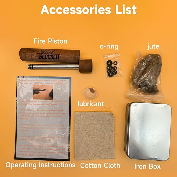 Sapele Wood Fire Piston-Fast Fire Efficiency-Outdoor Emergency Compressed Ignition Fire Starting Tool for Hiking Exploring Campers/Survival/Preppers Scientific Lesson