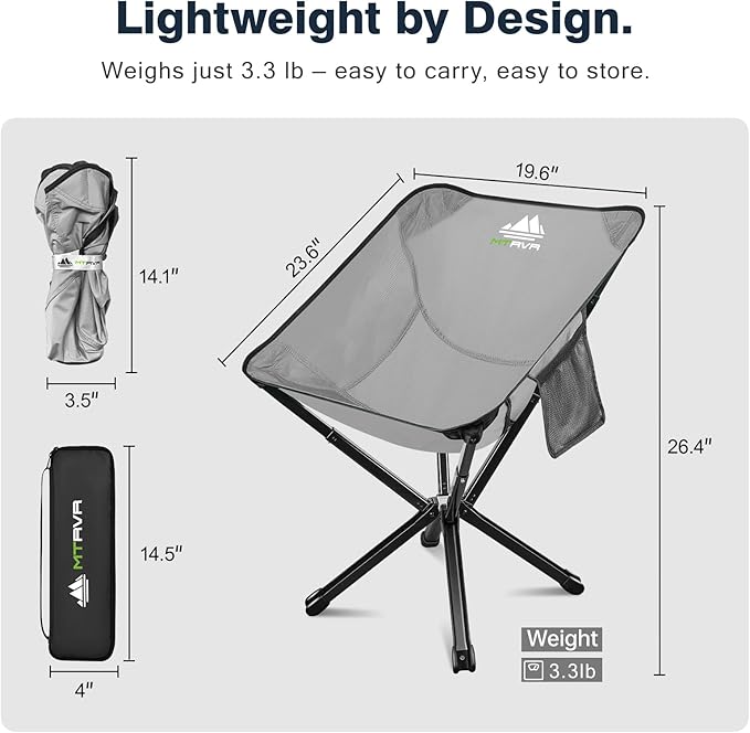 MTRVR Lightweight Folding Camping Chair — Compact One-Piece Design, Quick Setup, Stable Aluminum Frame, Portable Chair for Travel, Hiking & Short Outdoor Breaks