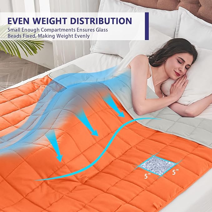 yescool Weighted Blanket for Adults (18 lbs, 60" x 80", Orange) Cooling Heavy Blanket for Sleeping Perfect for 110-130 lbs, Queen Size Breathable Blanket with Premium Glass Bead, Machine Washable