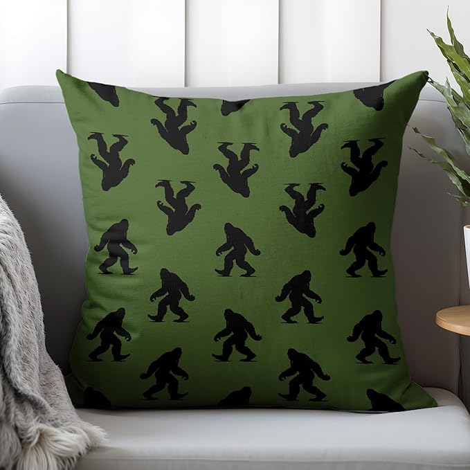Retro Dark Green Sasquatch Pillow Covers 18x18, Big Foot Sasquatch Gifts, Gifts for Hiking Camping Lovers Decorative Pillow Covers for Home Bedroom Living Room