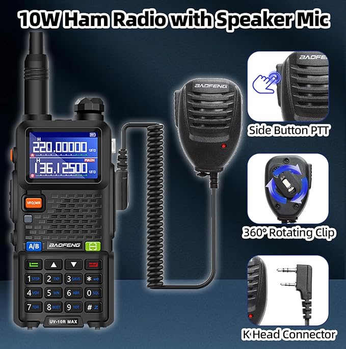 BAOFENG UV-10R MAX Ham Radio Handheld 10W Long Range Rechargeable Walkie Talkies Tactical NOAA Weather Two-Way Radios with 2500mAh USB-C Charging Battery,Mic for Survival Gear,Adults,Gifts,2 Pack