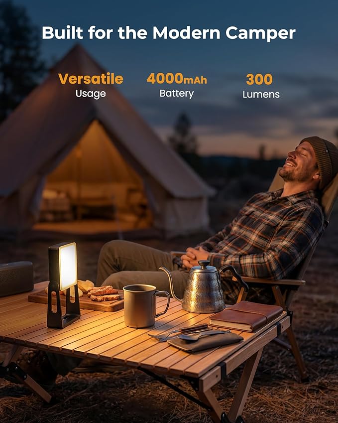 Portable Camping Light, 2 Pack Rechargeable 4000mAh Dimmable LED Camping Lanterns with 360° Rotatable Stand, 2-in-1 Flashlight & Emergency Lights for Home Power Outages,Outdoor Camping Essentials
