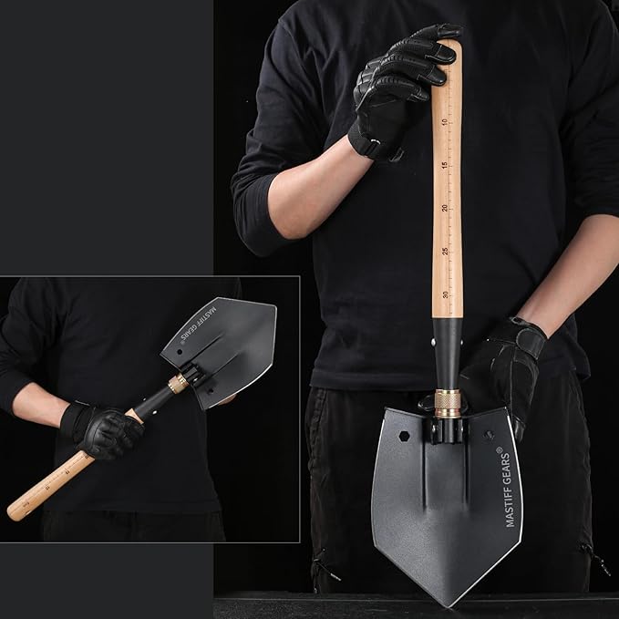 MASTIFF GEARS WWII M38 Military Style Folding Shovel - 1050 Steel, Nordic Beechwood Handle, Axe/Hammer, MOLLE Sheath for Camping Emergency (Berserker's Fist)
