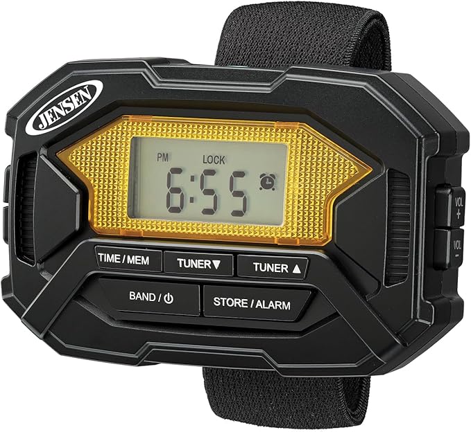 Jensen SAB-60 Armband Digital AM/FM Stereo Radio with Clock and Earbuds, Black, SAB-60