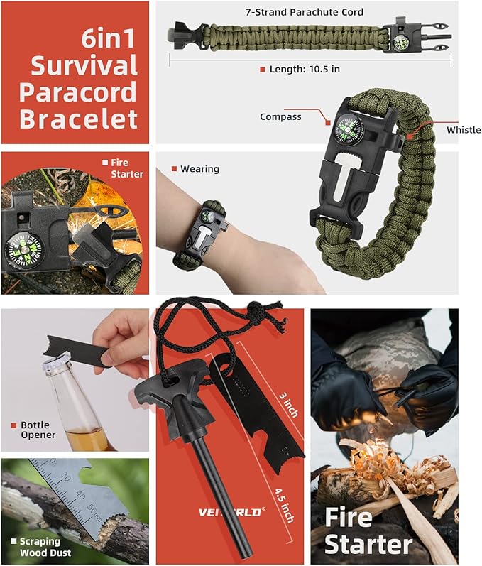VEITORLD Gifts for Men Dad Husband Him Fathers Day, Survival Gear and Equipment 12 in 1, Survival Kits, Cool Unique Fishing Hunting Anniversary Birthday Gifts for Him Teen Boy Boyfriend Women