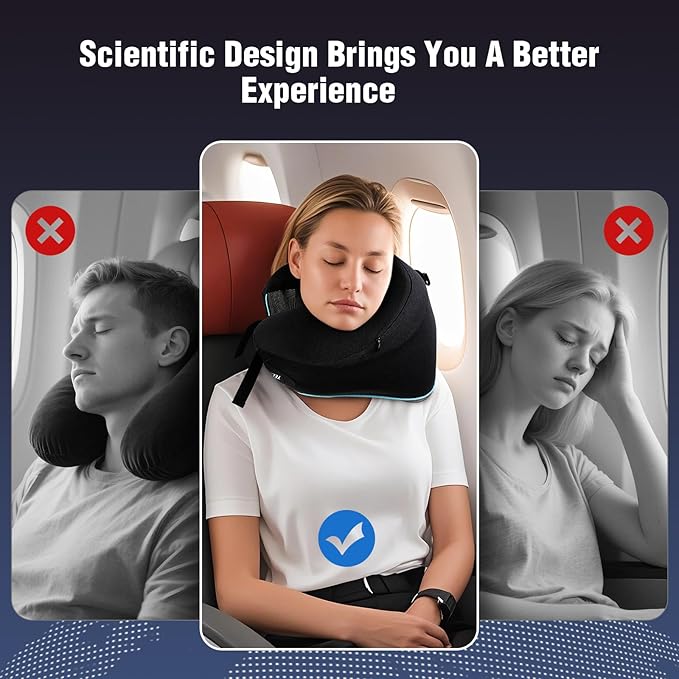 Teemour Neck Pillow for Traveling, Travel Neck Pillow for Airplane Travel Essentials Memory Foam Travel Pillow for Flight with 360° Support Portable, Design for Airplane, Car & Office