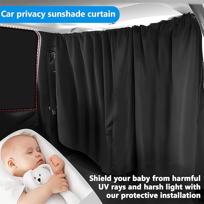 Car Privacy Curtains, 35.5 * 70.9 in Univesal Fit Car Window Curtains, 1 Rear Seat Divider & 2 Rear Side Magnetic Side Window Curtain for Baby Fit for Traveling Camping, Sleeping, Breastfeeding