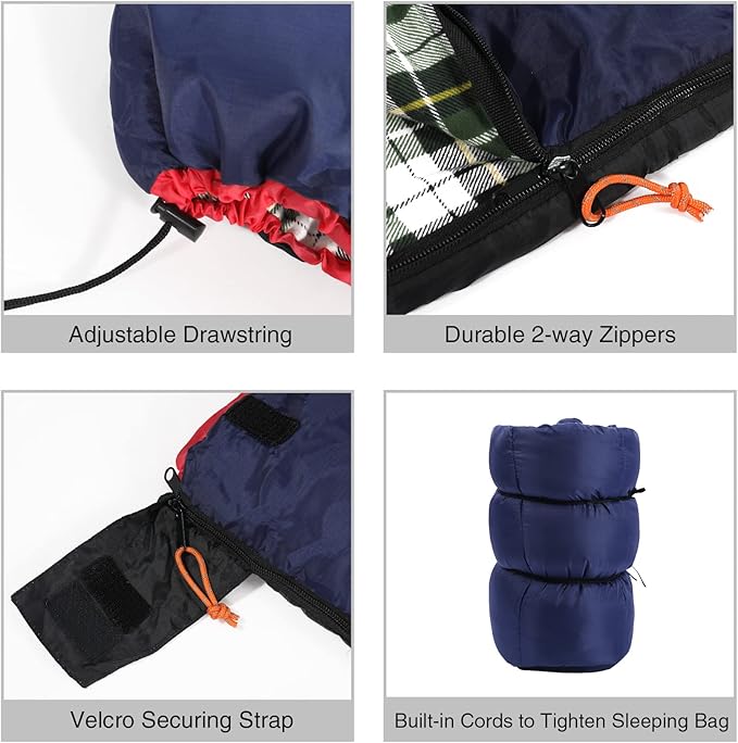 REDCAMP Cotton Flannel Sleeping Bag for Camping Backpacking, Adults Cold Weather Envelope Sleeping Bags with 2/3/4/6lbs Filling