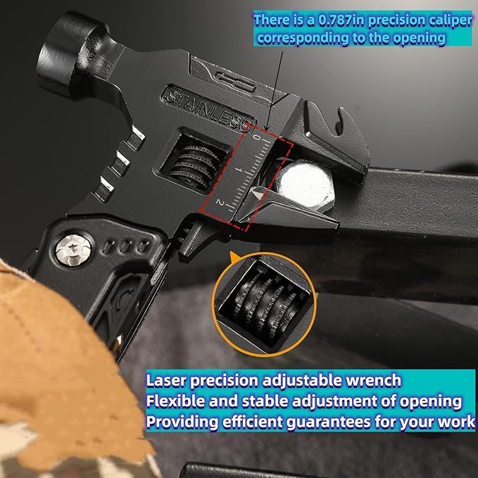 Adjustable Wrench Multitool Hammer, 16 in 1 Pocket Multi Tool Pliers, All-in-One Stainless Steel Survival Camping Multi Tool for Home DIY, Survival, Camping and Everyday Use