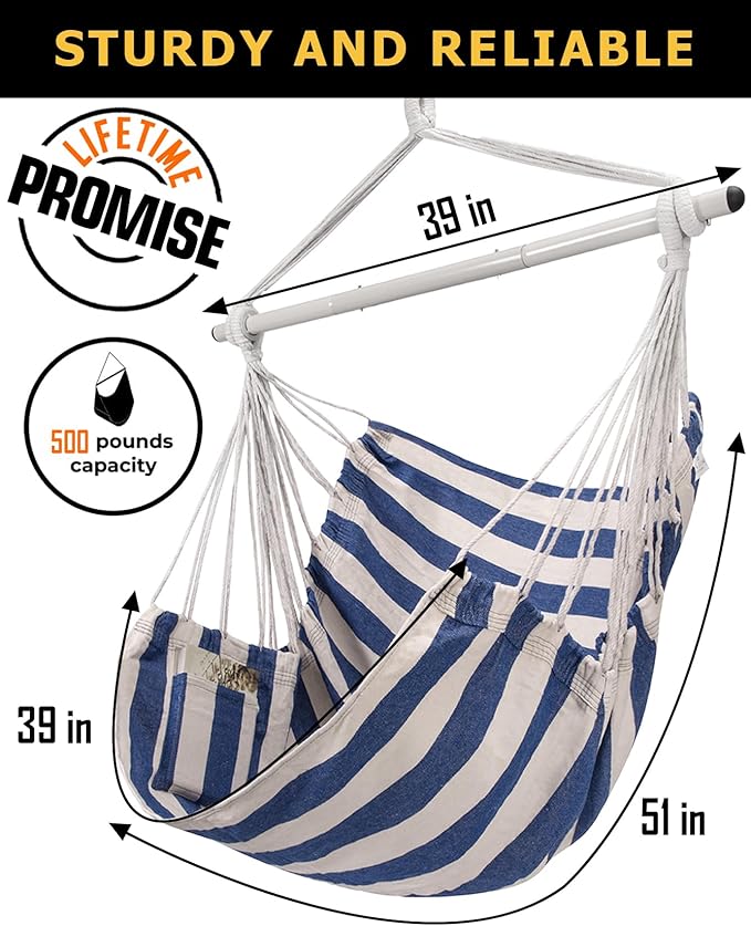ADVOKAIR Hammock Chair Swing, Heavy-Duty Hanging Rope Swing Seat Supports 500 Lbs, Ideal for Outdoor Patio, Backyard, Porch, Deck & Indoor Bedroom Use