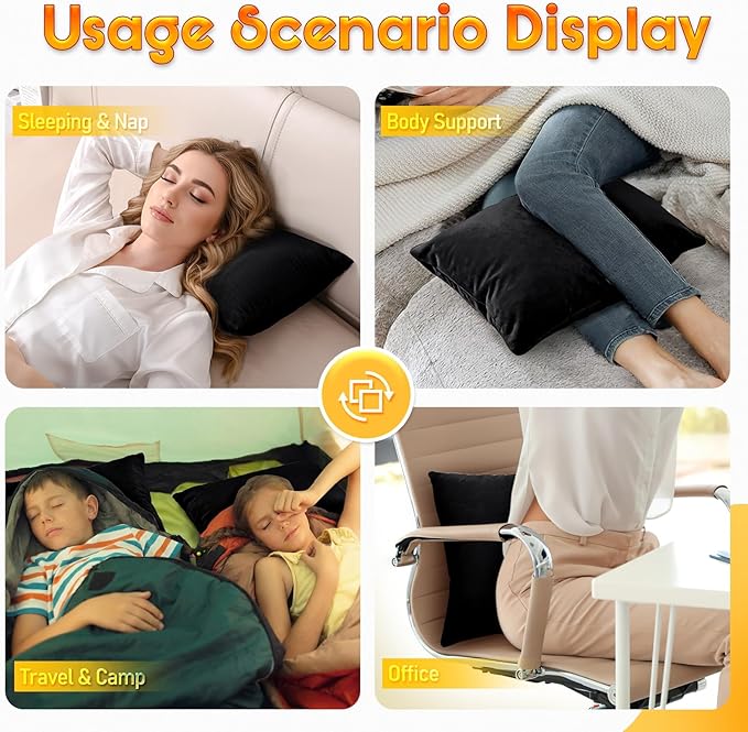 1 MIDDLE ONE 2 Pack Small Pillow, 16 X 12 Inches, Memory Foam Mini Pillow for Travel, Camping, Sleeping, Nap and Neck, Knee, Lumbar Support, Tiny Cushion for Pet, Dogs (Black)