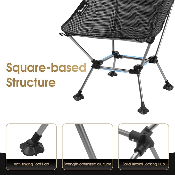 MOON LENCE Camping Chair Plus, Upgraded Comfort & Size, Still Compact and Lightweight, Folding Portable Chair for Backpacking & Hiking, 400Lbs Capacity, Gen 3 Plus (Onyx)