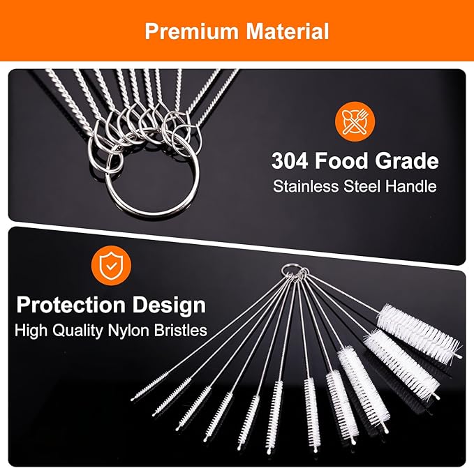 8 Inch Extra Long Straw Cleaner Brush Set, 10 Pack Reusable Straw Cleaning Brushes for Tumbler, Metal Straws，Bottle Drinking Straws，Computer Keyboard, Desktop Cleaning