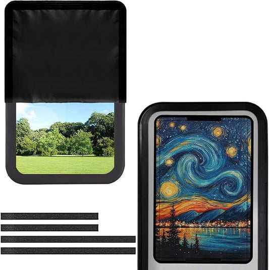 RV Window Shade Cover with Oil Painting Starry Sky, RV Door Window UV Protective Cover, Foldable Travel Trailer Motorhome Rv Screen Door Protector