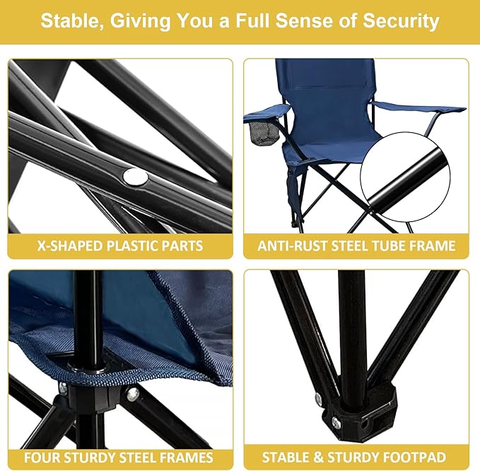 Folding Camping Chair with Cup Holder & Storage Bag, 225lbs Capacity, Large Anti-Sink Feet, Breathable PE Coated Fabric for Outdoor, Hiking, Beach, Fishing, Backpacking, 2PCS Cyan