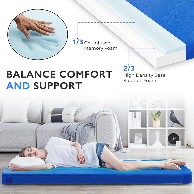 Kingfun 3 Inch CertiPUR-US Memory Foam Camping Mattress Pad, Waterproof Roll up Sleeping Pad, Thick Floor Sleeping Mats for Tent with Removable Travel Bag