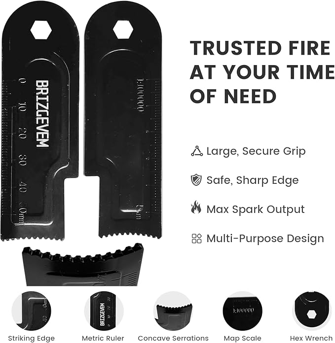 Waterproof Ferro Rod Fire Starter 6x1/2 in & 4x3/8 in, 15,000+ Strikes Flint Fire Steel with Paracord Multi-Tool Striker & Extra Waxed Tinder Cord for Camping, Hiking, Survival & Emergency
