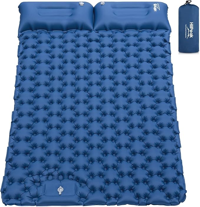 HiiPeak Sleeping Pad for Camping- Ultralight Inflatable Sleeping Mat with Built-in Foot Pump, Upgraded Durable Compact Camping Air Mattress for Tent, Backpacking, Hiking (New Blue Double)