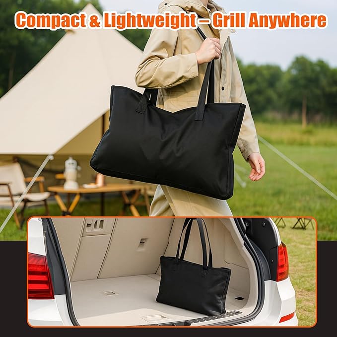 QuliMetal Portable Camping Grill – Foldable Charcoal/Gas Grill with Carry Bag | Heavy-Duty Backpacking BBQ & Fire Pit Grill for Outdoor Cooking, Camping, Tailgating, Patio & Backyard
