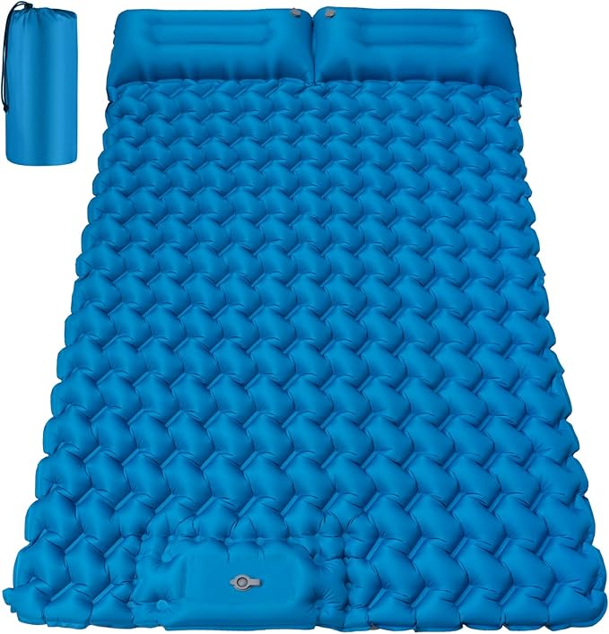 Double Camping Sleeping Pad, 4" Extra Thick 2 Person Inflatable Sleeping Pad with Built-in Foot Pump & Pillow, Ultralight Self Inflating Camping Mattress for Tent, Backpacking, Hiking, Travel, RV