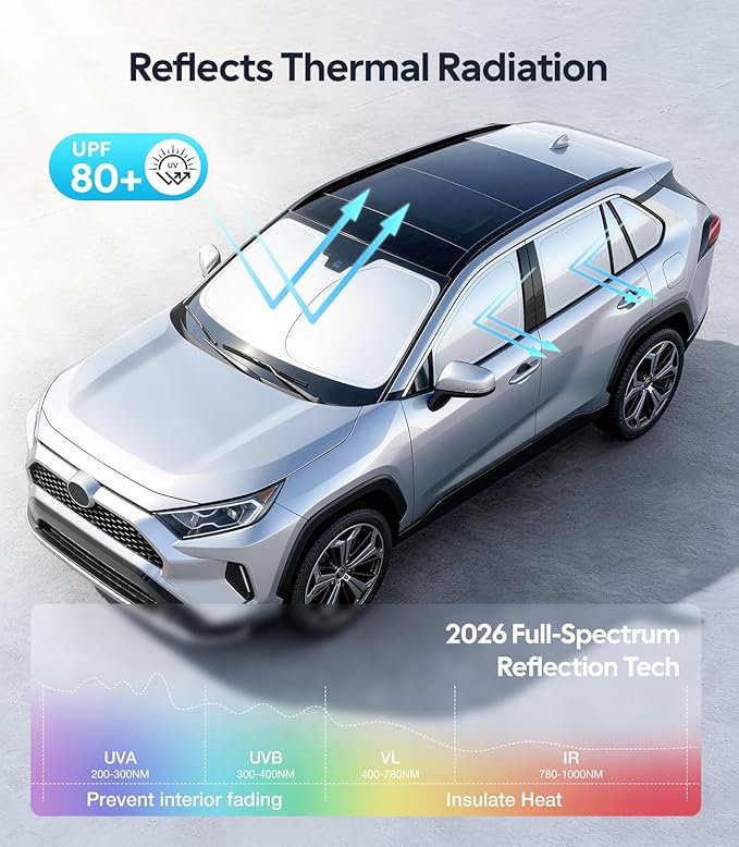 Wigoo 2026 Upgrade 8PCS Full Set Window Sunshade for Toyota RAV4 2019-2025 [7-Layer Cooler & Blacker, Ice-Crystal Tech] with Windshield for Sun Block, Baby, Camping, Privacy Napping, Relax