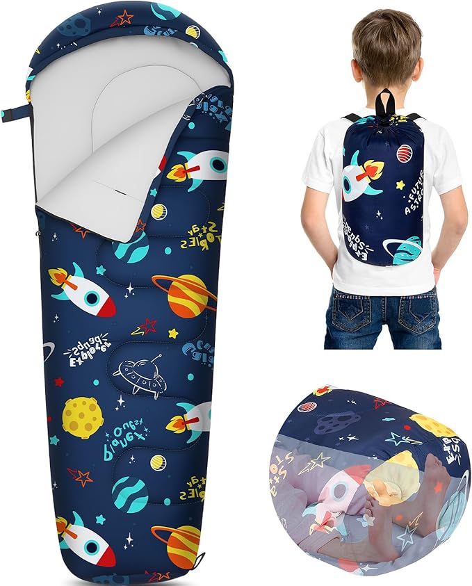FIOBEE Kids Sleeping Bag for Girls Boys 3 Season Warm & Cool Weather Youth Camping Sleeping Bags with Backpacking Bag Waterproof for Traveling Hiking Indoor Outdoor Camping Essentials