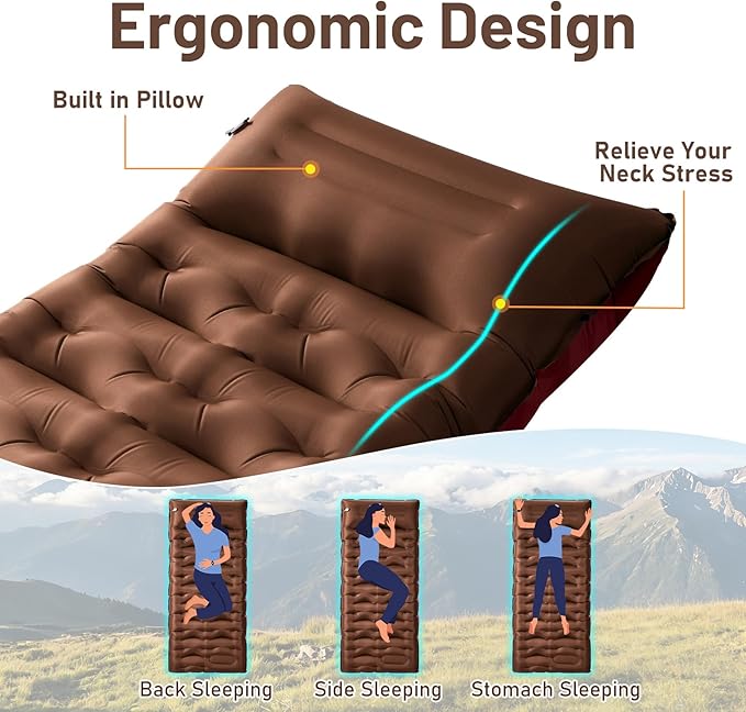 KASBAH Camping Sleeping Pad,Extra Wide 6 inch Thick Inflatable Sleeping Pads with Built-in Foot Pump and Pillow,Ultralight Camping Mat Gear for Outdoor Hiking,Camping
