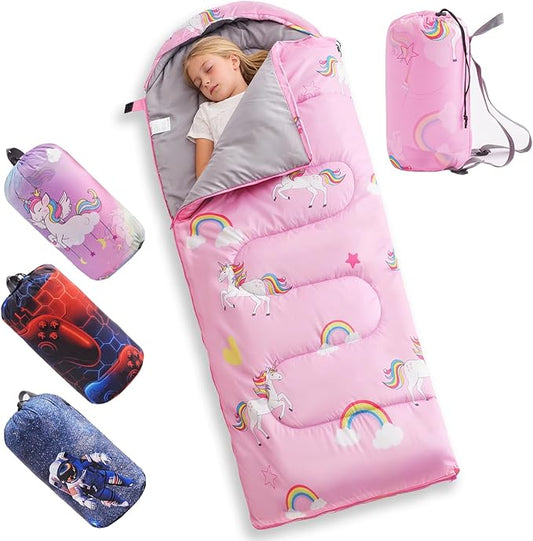 tuphen Kids Sleeping Bag - 50-77℉ 3-Season Waterproof Sleeping Bag for Boys & Girls, Lightweight 2.2 lbs Camping Gear with Compression Bag Ideal for Camping, Hiking, Indoor