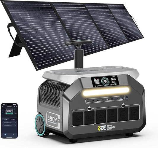 IEE 3200W Portable Power Station P3200 with 1x200W Solar Panel, 2048Wh Solar Generator, 1800W AC Charging, AC Outlets x 4, LiFePO4 Battery Power Station for Home Backup, Camping, RV, Emergency
