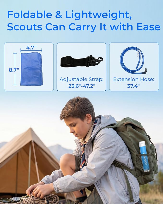 Waterdrop Gravity Water Bag for Camping, Travel, Backpacking, Hiking and Emergency, Compatible with Water Filter Straw, Flex Foldable, 1.5 Gal Bag