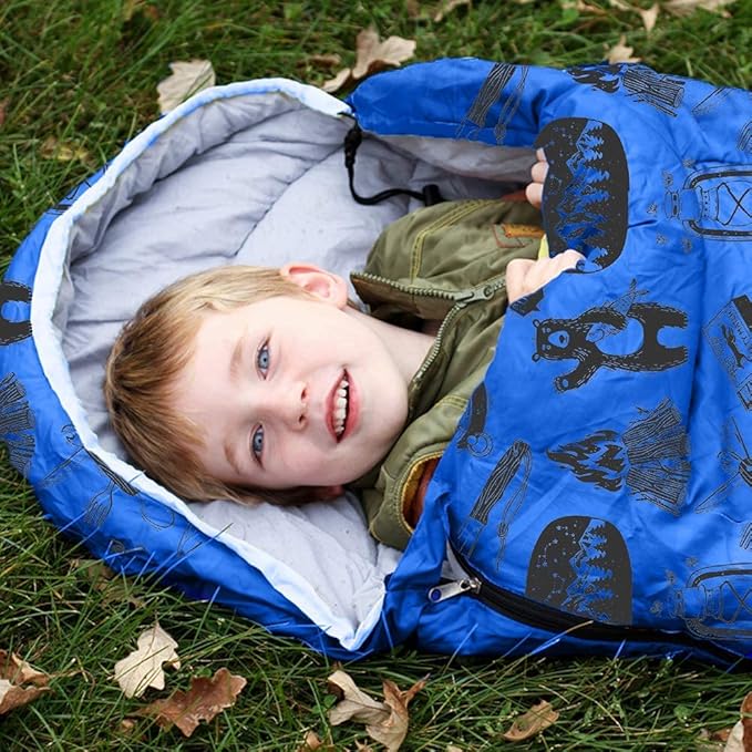 KidzAdventure Mummy Style 32 – 59F Kids Sleeping Bag with Pillow Sleeve, 4 Season, Lightweight and Backpacking Style, Ideal for Camping, Sleepover, Boys, Girls, and Youth