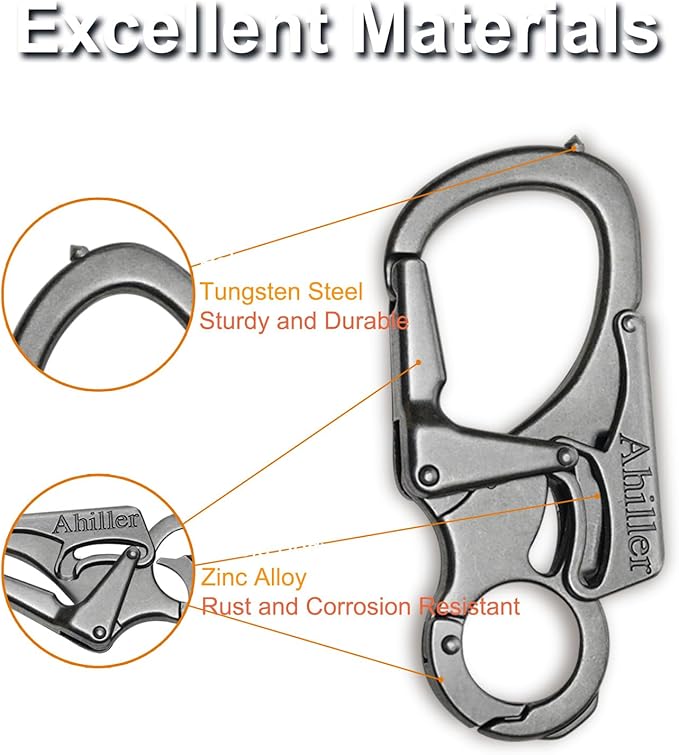 Ahiller Carabiner Keychain Clip, Double Lock Designed - Tungsten Steel Tip, Multifounction Tools for Camping, Hiking, Fishing, Outdoor Survival